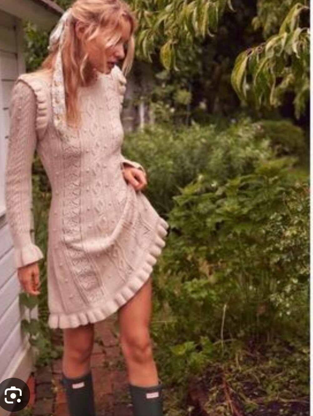 LoveShackFancy Cream Cable-Knit Ruffle Mini Dress